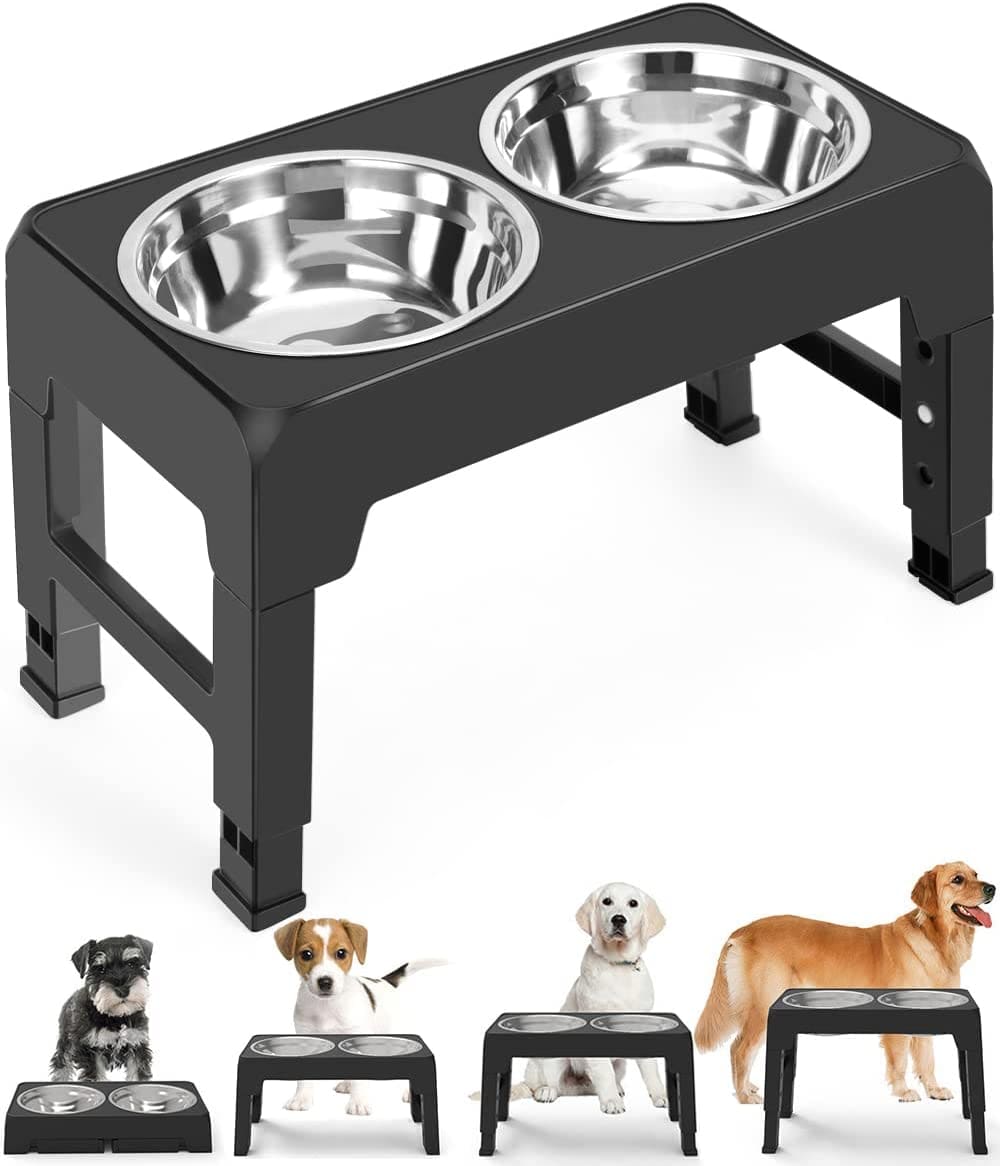 KUTKUT Elevated Dog Food Bowls 4 Height Adjustable Raised Dog Bowl with 2 Stainless Steel Dog Food Bowls Non-Slip Dog Bowl Stand Adjusts to 3.1", 8.6", 10.2", 11.8" for Small Medium Large Dogs…-feeding essentials-kutkutstyle